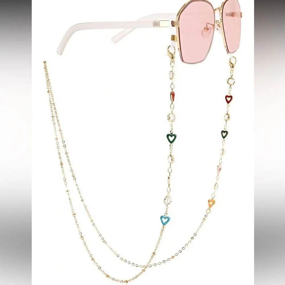 Gold Multi-Color Heart Sunglass Chain A1660